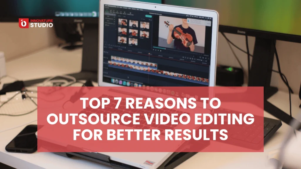 Alt: Professional video editing setup showcasing reasons to outsource video editing for high-quality results.