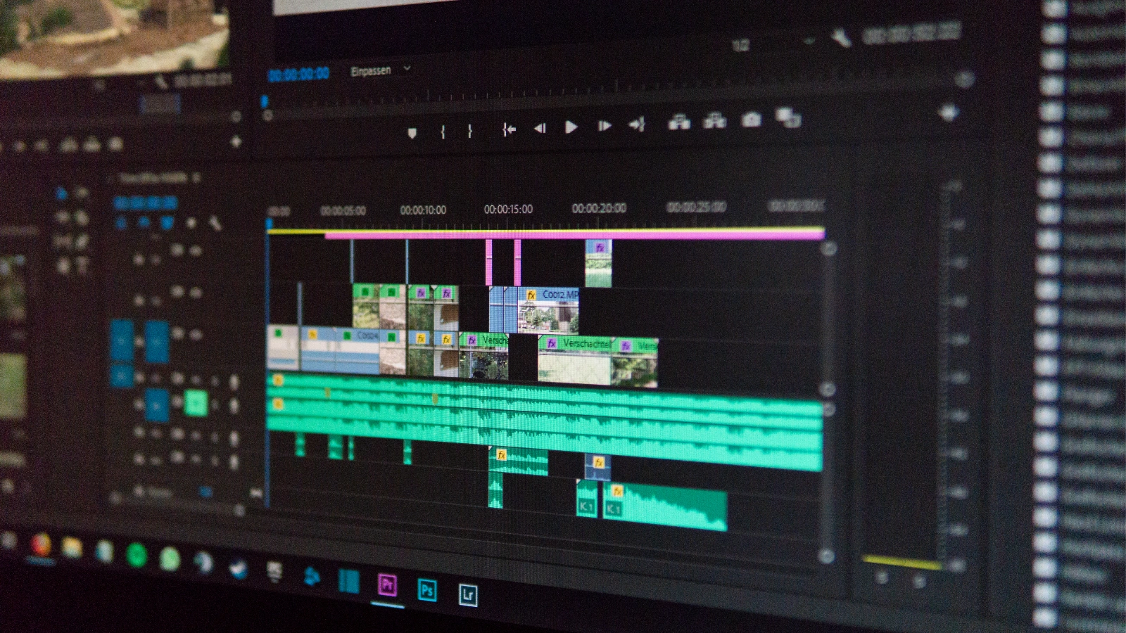 A close-up view of a video production editing software interface.