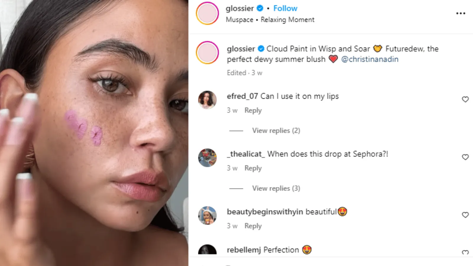 Ecommerce product videos present a woman applying makeup featured in social media posts. 