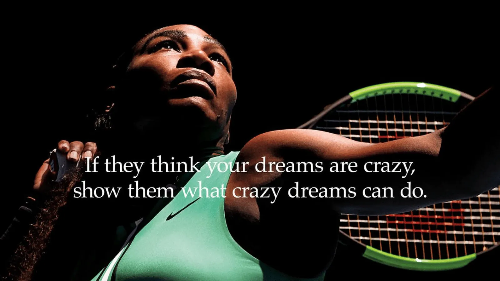 Ecommerce product videos display a tennis player in action with an empowering message. 